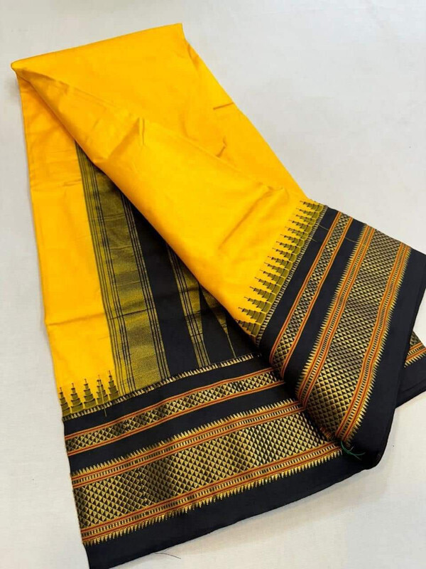 Golden Yellow and Black Border - Traditional Handwoven Ilkaal Saree online