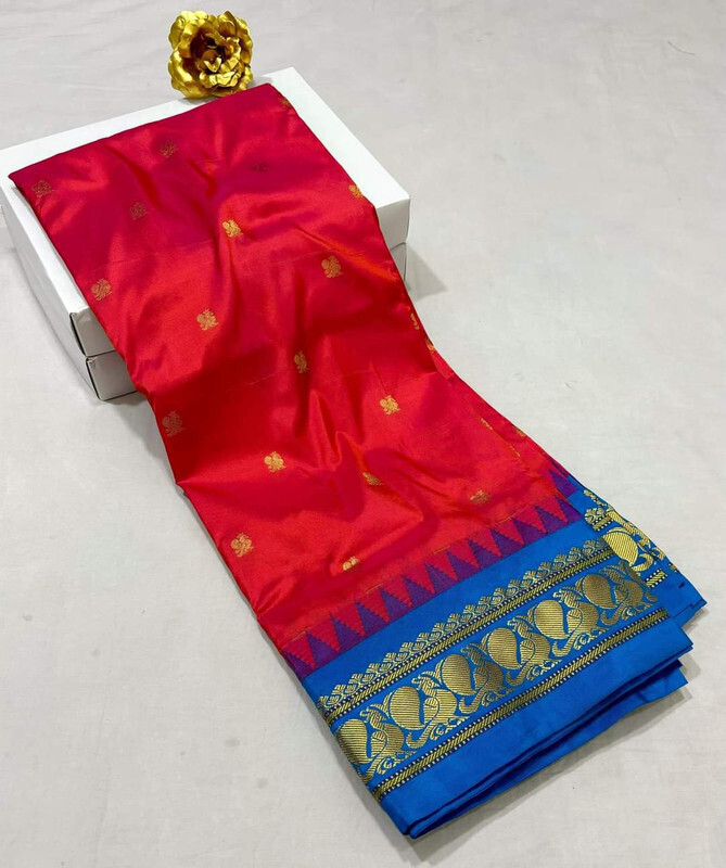 Red Gadwal Paithani  Paithanistore