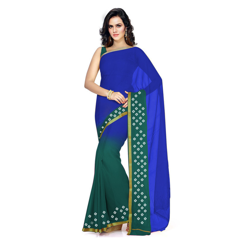Blue with Bottle Green  Silk chiffon Saree Pure Chiffon Sarees  Bandhani saree  Traditional Bandhani sarees