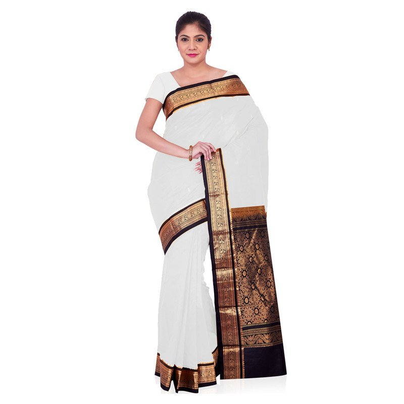 White saree   Bengali white Saree  Kanchipuram Pure Silk Saree