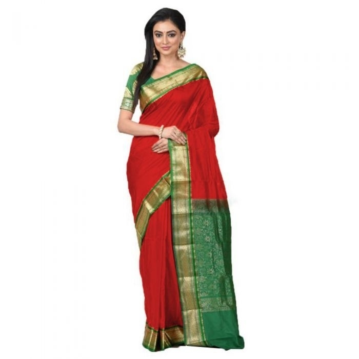 Red and Green Kanchipuram Silks Sarees Online  Kanjeevaram Silks  Buy Kanchipuram Pattu Sarees  Silk Sarees