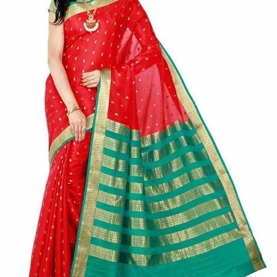 Tomato Red with Gree with Anandha Blue Ksic silk Saree  Mysore Silk Sarees  Mysore Silk Sarees Online  KSIC