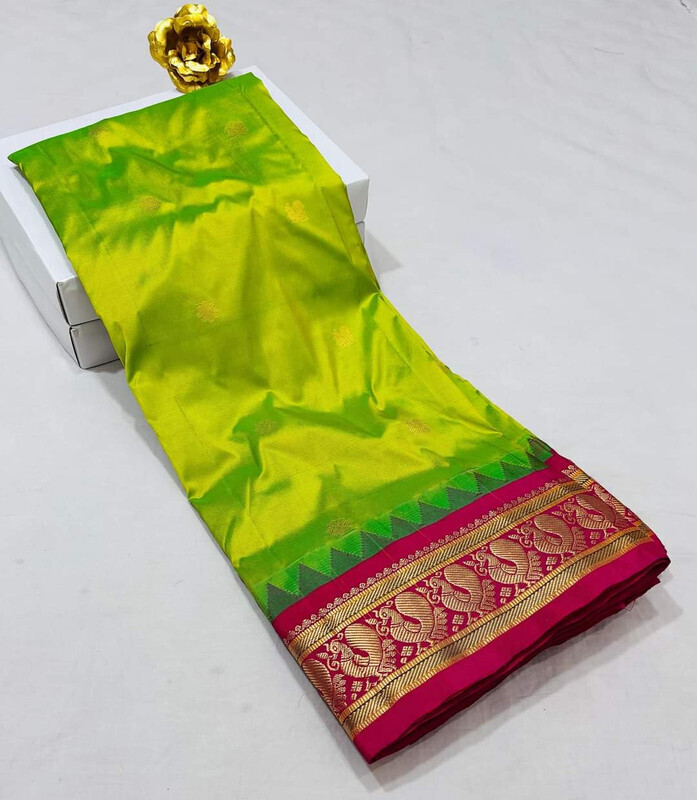 Parrot Green Gadwal Paithani  Paithanistore