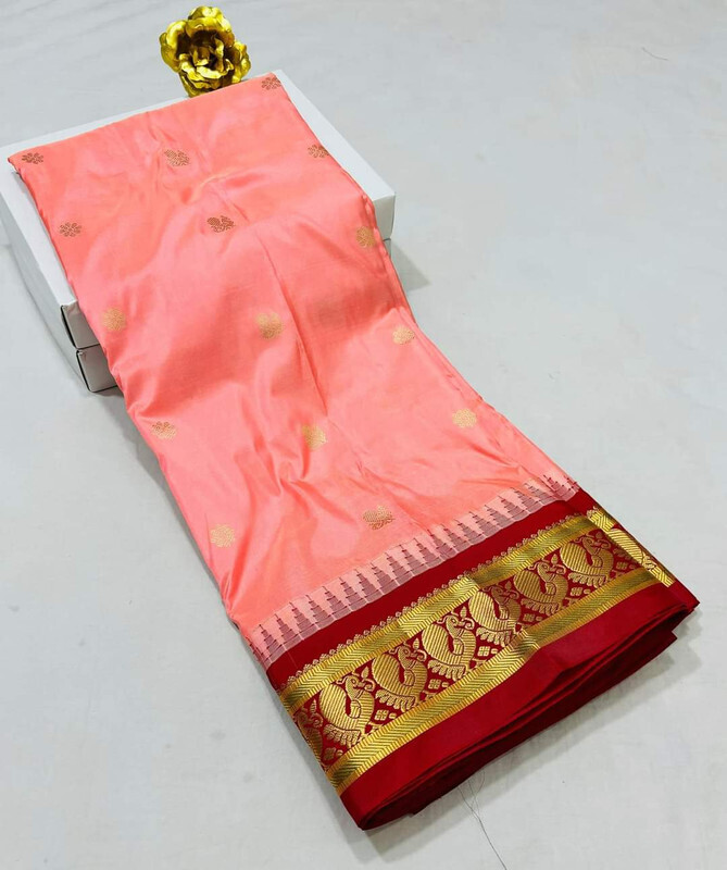 Orange Gadwal Paithani  Paithanistore