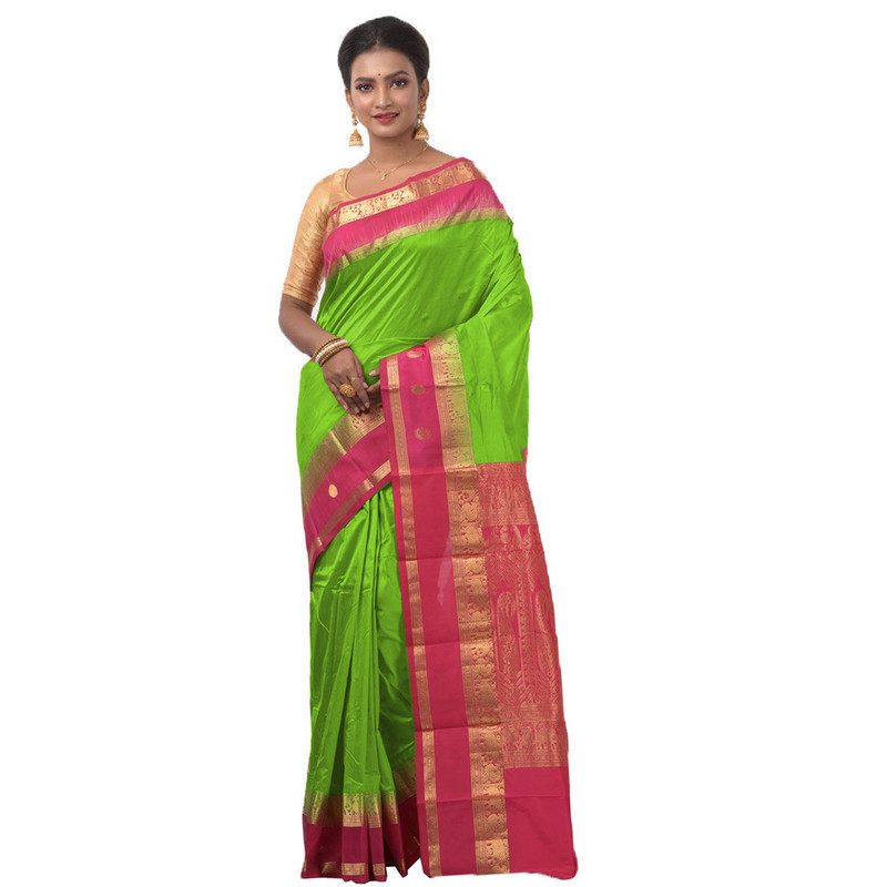 Parrot Green Kanchipuram Silk Sarees Online  kanjeevaram sarees online  Traditional Kanchipuram Sarees  Buy online kancheepuram sarees