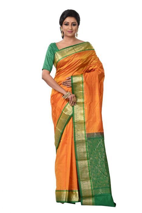 Orange Kanchipuram Silk Sarees Online  kanjeevaram sarees online  Traditional Kanchipuram Sarees  buy online kancheepuram sarees