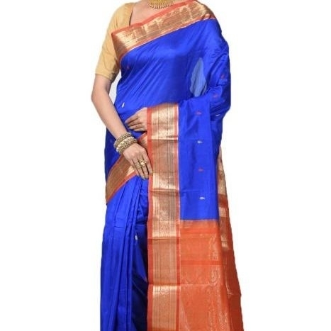 Royal Blue and Orange Buy Kanchipuram Silks Sarees Online