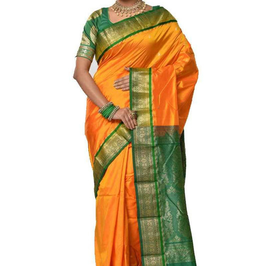 Orange and Green Buy Kanchipuram Silks Sarees Online