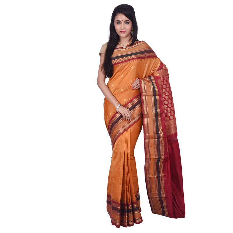 Mustard Orange Kanchipuram Silk Sari