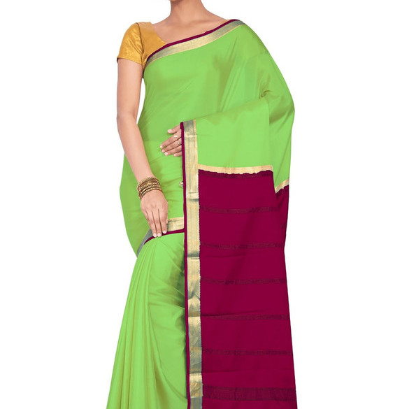 Parrot Green and Rani Pink Ksic silk Saree  Mysore Silk Sarees  Mysore Silk Sarees Online  KSIC