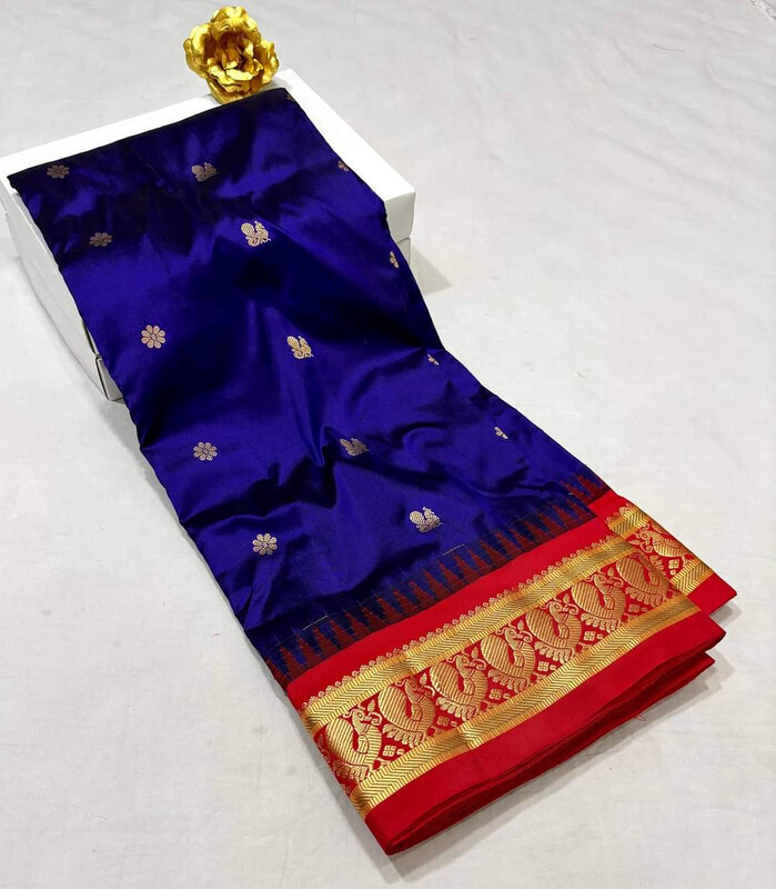 Royal Blue Gadwal Paithani  Paithanistore