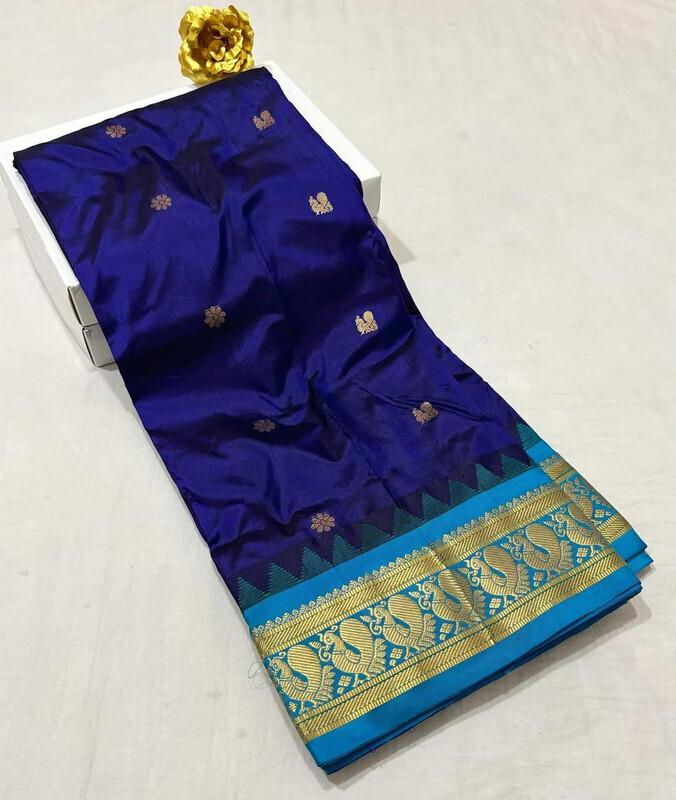 Royal Blue Gadwal Paithani  Paithanistore