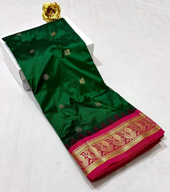 Bottle Green Gadwal Paithani  Paithanistore