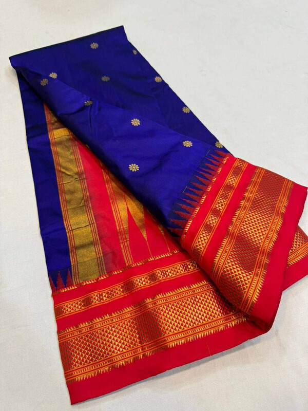 Royal Blue and Red  Border - Traditional Handwoven Ilkaal Butta Saree online