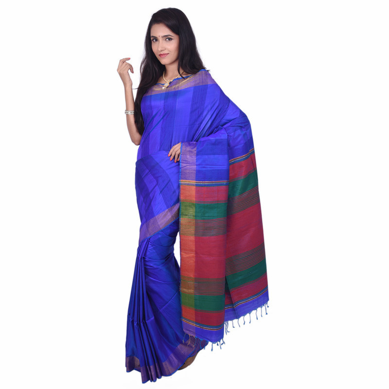 Royal Blue With Multi Color Pallu Blue Raw Silk Buy Kanchipuram Silks Sarees Online  Kanjeevaram Silks  Buy Kanchipuram Pattu Sarees  Silk Sarees