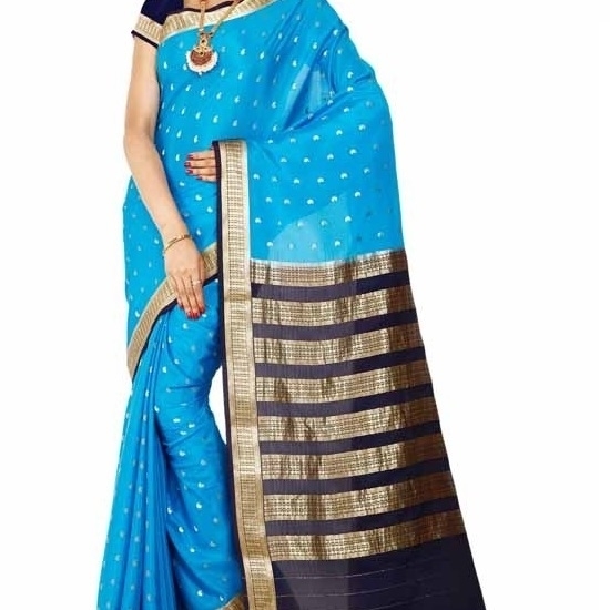 Sky Blue with Royal Blue Ksic silk Saree  Mysore Silk Sarees  Mysore Silk Sarees Online  KSIC