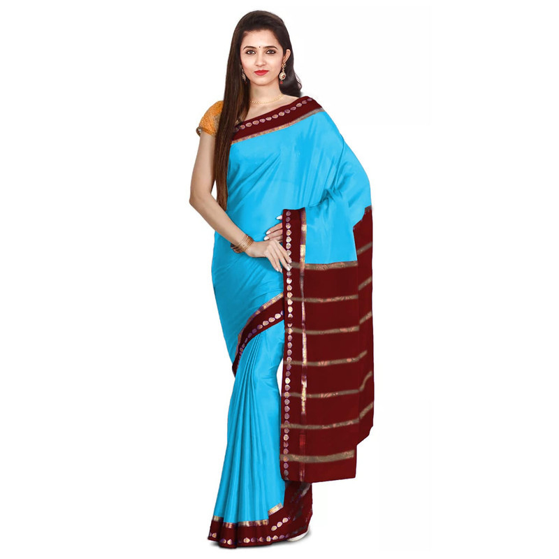 Anandha Blue and Brown Ksic silk Saree  Mysore Silk Sarees  Mysore Silk Sarees Online  KSIC