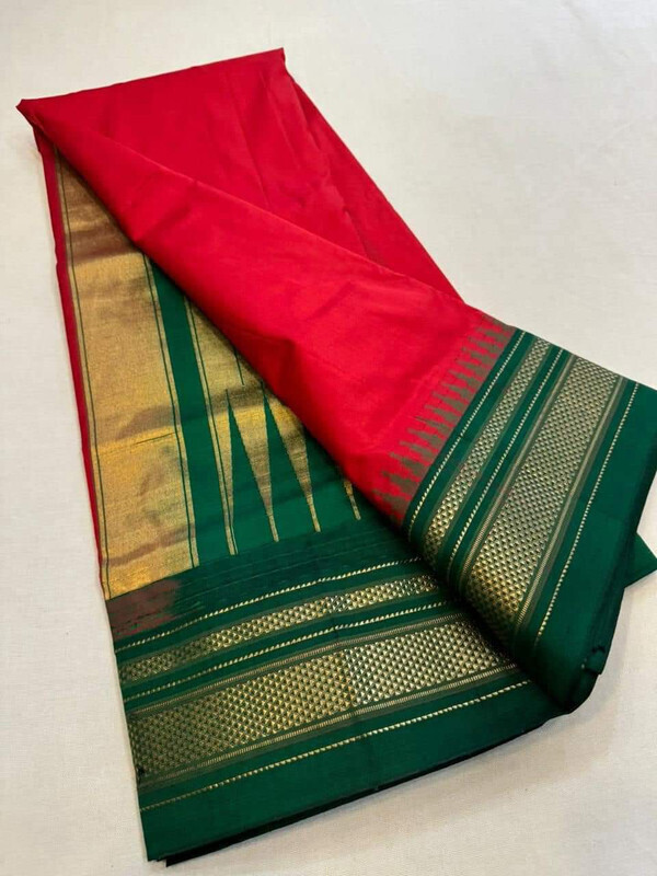 Red and Green Contrast - Traditional Handwoven Ilkaal Saree online