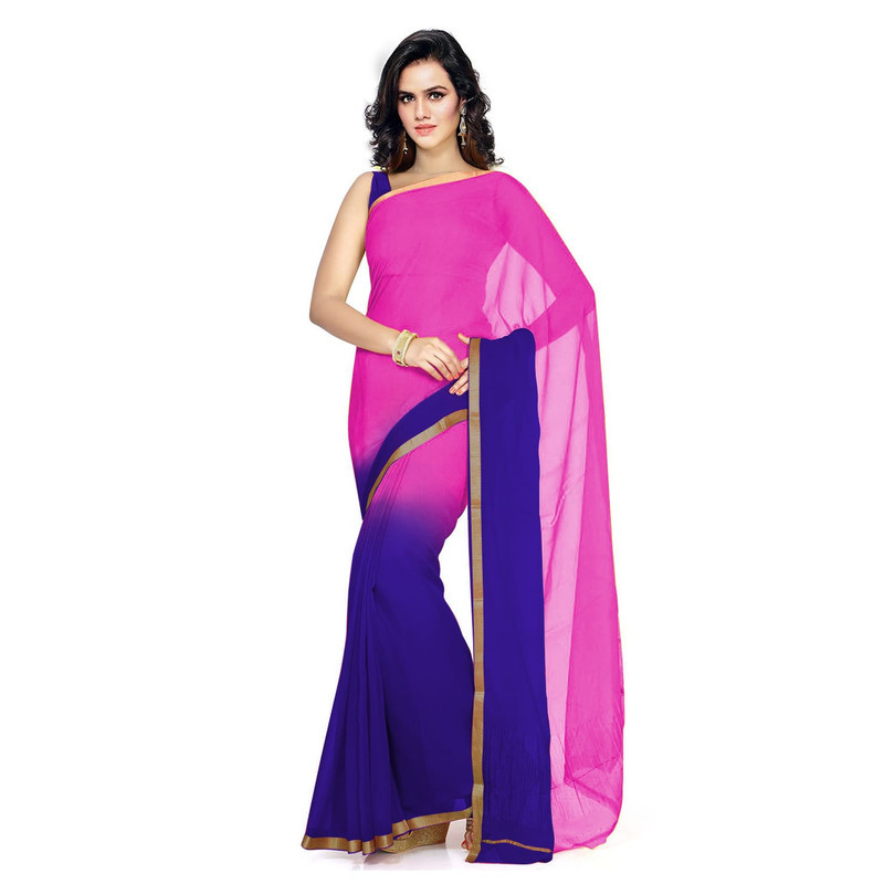 Pink and Royal Blue chiffon Saree Pure Chiffon Sarees  Bandhani saree  Traditional Bandhani sarees