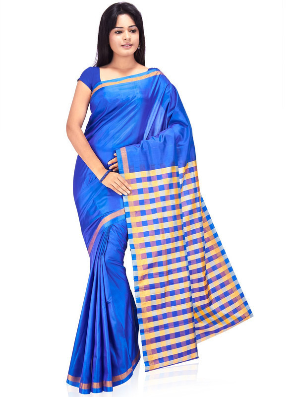 Royal Blue Checks Bangalore silk saree online  Bangalore silk sarees manufacturers  bangalore silk saree online shopping  buy bangalore silk sarees online