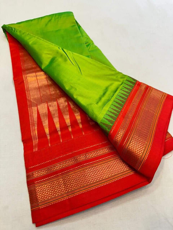 Sneha Green and Red Contrast - Traditional Handloom Ilkaal Saree online