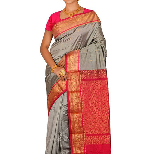 Metallic Grey Buy Kanchipuram Silks Sarees Online  Kanjeevaram Silks  Buy Kanchipuram Pattu Sarees  Silk Sarees