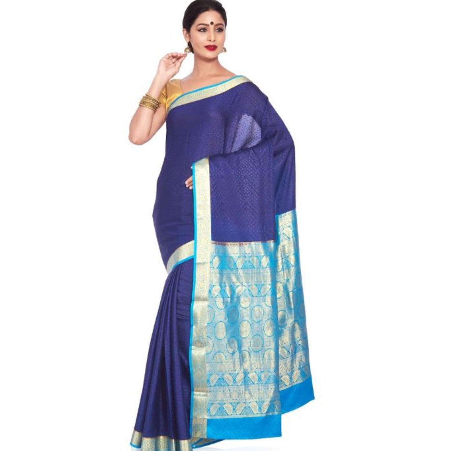 Nevy Blue with Sky Blue Contrast Ksic Thickness Pure Ksic silk Saree  Mysore Silk Sarees  Mysore Silk Sarees Online  KSIC