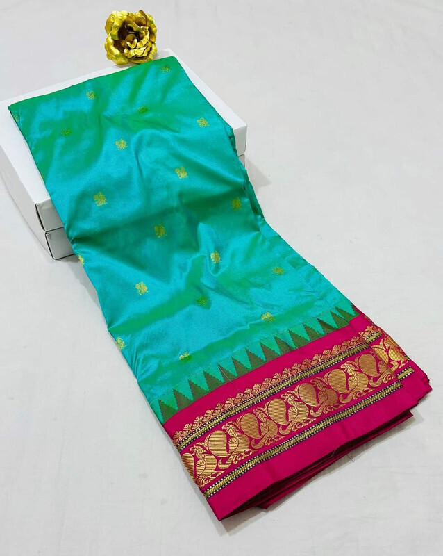 Jade Green Gadwal Paithani  Paithanistore