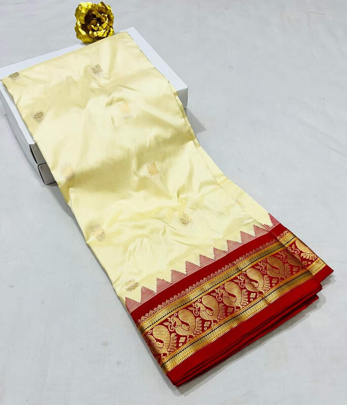 Off White Gadwal Paithani  Paithanistore