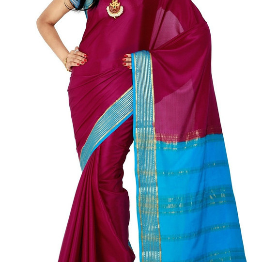 Dark Purple with Anandha Blue Ksic silk Saree  Mysore Silk Sarees  Mysore Silk Sarees Online  KSIC