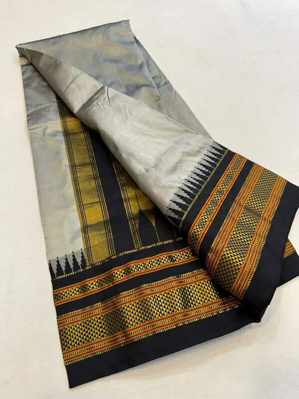 Grey and Black Border - Traditional Handwoven Ilkaal Saree online