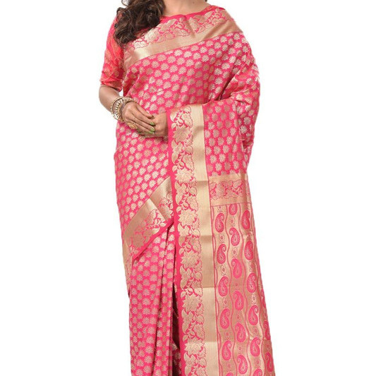 Rani Pink Coloured Border Bridal Saree  Wedding Sarees Online  Indian Bridal Saree Online