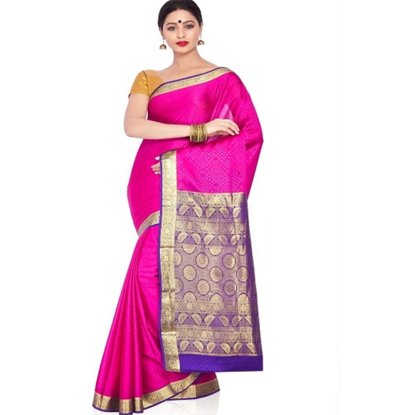 Rani Pink with Violet Contrast Ksic Thickness Pure Ksic silk Saree  Mysore Silk Sarees  Mysore Silk Sarees Online  KSIC