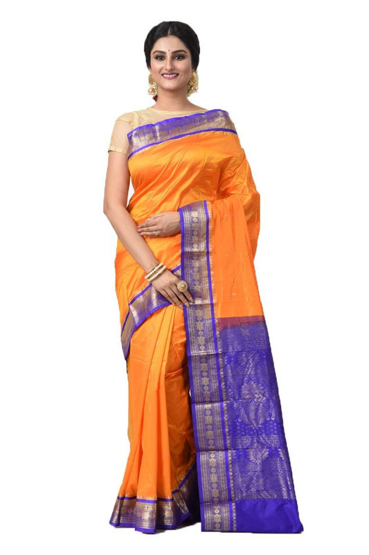 Orange with Voilet Kanchipuram Silk Sarees Online  kanjeevaram sarees online  Traditional Kanchipuram Sarees  buy online kancheepuram sarees