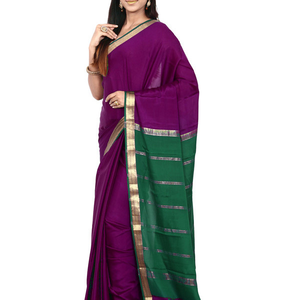 Purple with Green Ksic silk Saree  Mysore Silk Sarees  Mysore Silk Sarees Online  KSIC