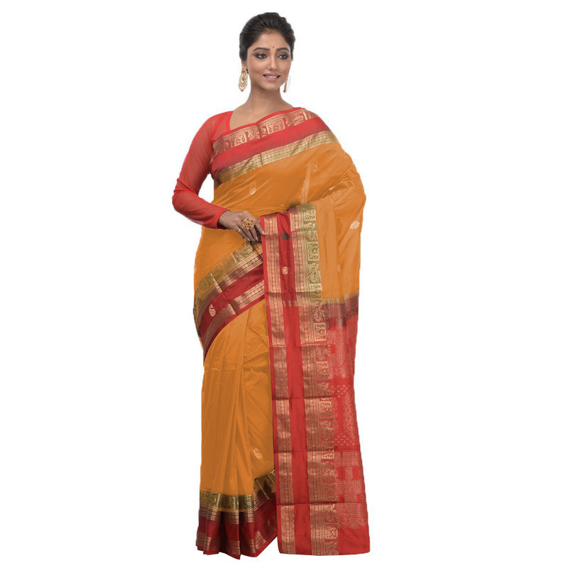Mustard Orange Saree Kanchipuram Silk Sarees Online  kanjeevaram sarees online  Traditional Kanchipuram Sarees  Buy online kancheepuram sarees