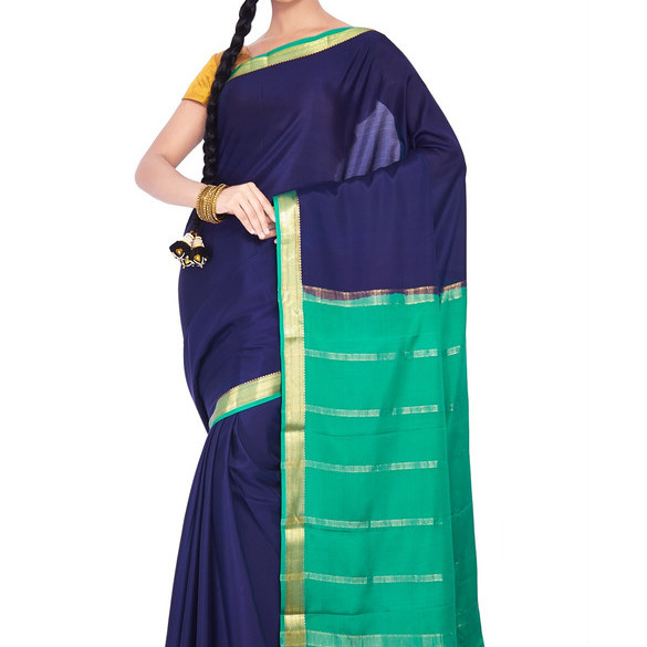 Royal Blue with Green Ksic silk Saree  Mysore Silk Sarees  Mysore Silk Sarees Online  KSIC