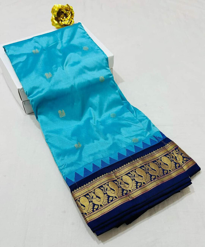 Anandha Blue Gadwal Paithani  Paithanistore