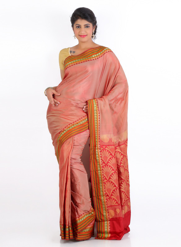 Baby Pink with Checks Pure Bangalore Silk Fancy Saree