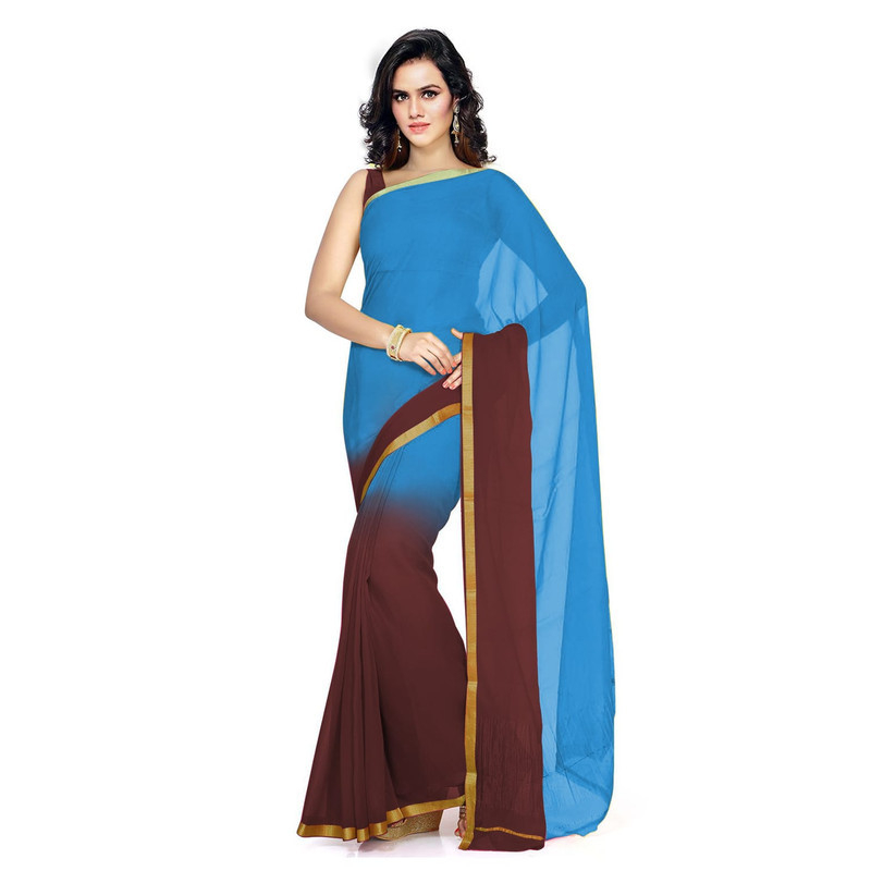 Sky Blue and Brown chiffon Saree Pure Chiffon Sarees  Bandhani saree  Traditional Bandhani sarees