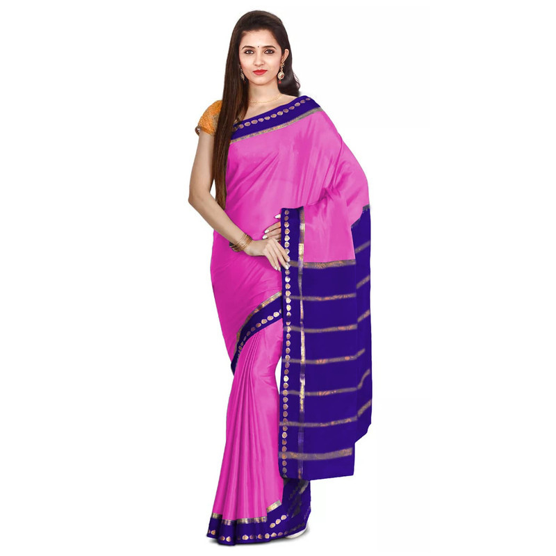 Baby Pink with Royal Blue Ksic silk Saree  Mysore Silk Sarees  Mysore Silk Sarees Online  KSIC