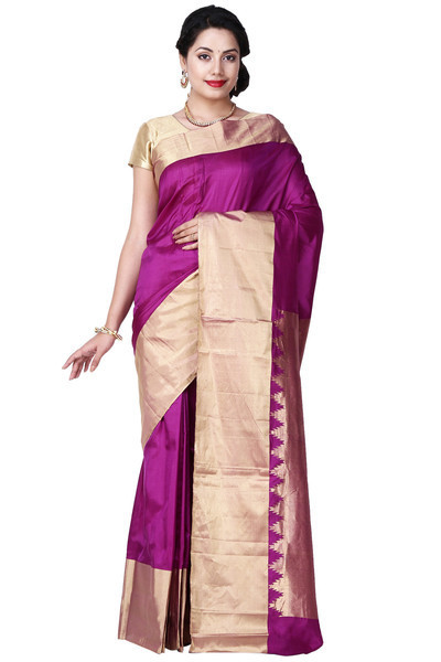 Pink with Checks Handwoven Pure Bangalore Silk Fancy Saree with Silk Mark