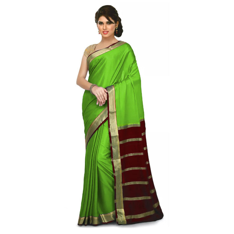 Parrot Green and Brown Ksic silk Saree  Mysore Silk Sarees  Mysore Silk Sarees Online  KSIC