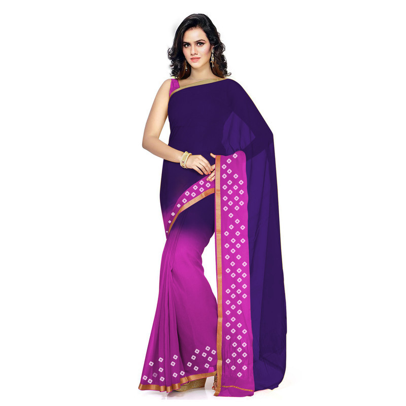 Royal Blue with Pink Silk chiffon Saree Pure Chiffon Sarees  Bandhani saree  Traditional Bandhani sarees