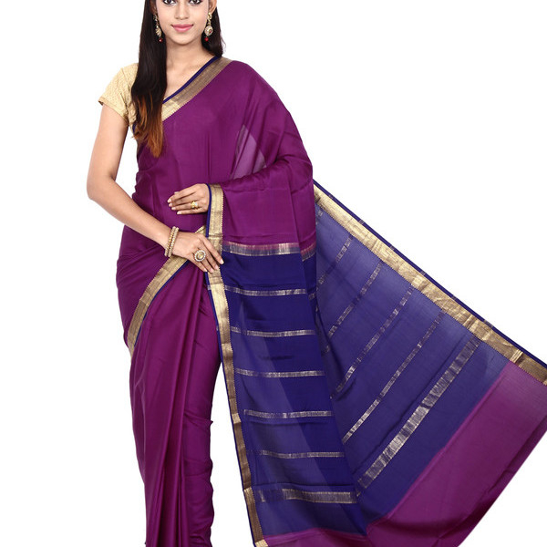 Magenta with Royal Blue Ksic silk Saree  Mysore Silk Sarees  Mysore Silk Sarees Online  KSIC