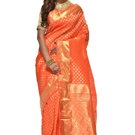 Orange Floral Bridal Saree  Wedding Sarees Online  Indian Bridal Saree Online