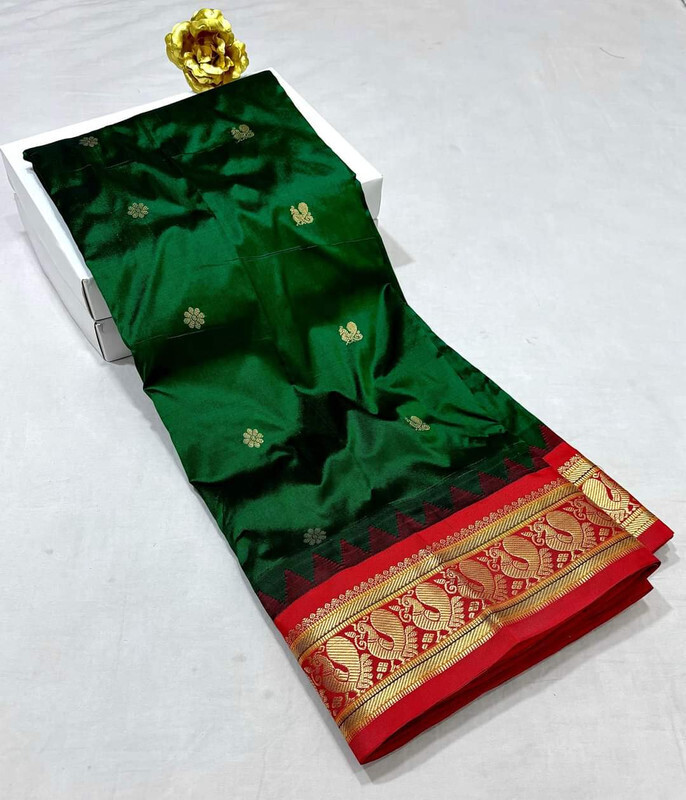 Bottle Green Gadwal Paithani  Paithanistore