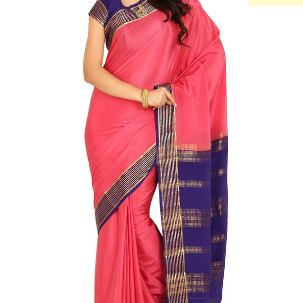 Peach Pink with Royal Blue Ksic silk Saree  Mysore Silk Sarees  Mysore Silk Sarees Online  KSIC