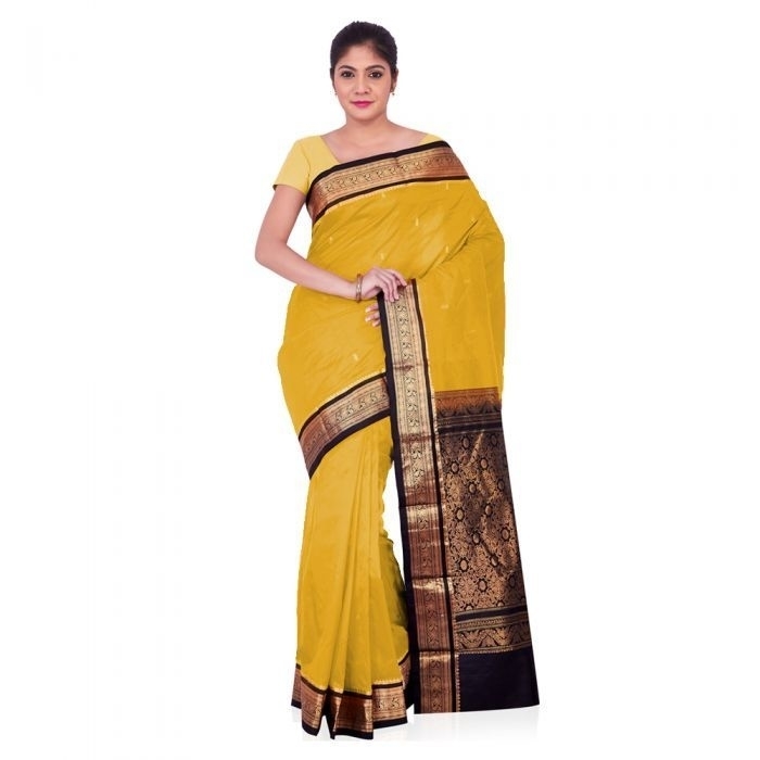 Golden Yellow and Black Kanchipuram Silks Sarees Online  Kanjeevaram Silks  Buy Kanchipuram Pattu Sarees  Silk Sarees