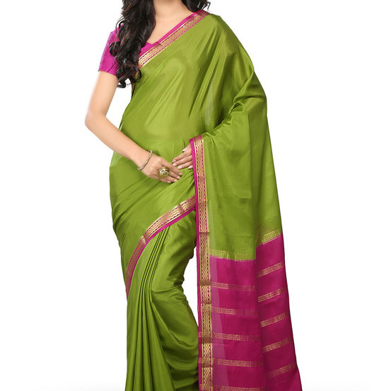 Parrot Green with Pink Ksic silk Saree  Mysore Silk Sarees  Mysore Silk Sarees Online  KSIC